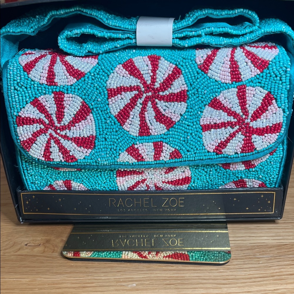 Rachel Zoe Vibrant Turquoise and Red Beaded Clutch